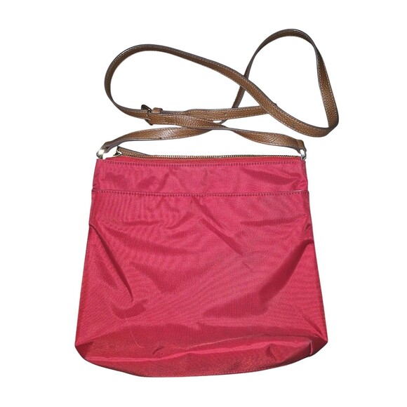 Nordstrom Crossbody Brick Red Nylon Tan Leather Vintage Bag Purse - Picture 7 of 7